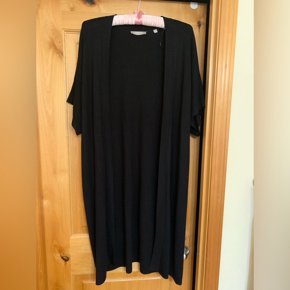 New CYRUS Black Open Front Long Cardigan Duster with Short Sleeves in size 1X.